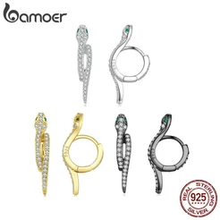1 Par De Brincos Bamoer De Prata Esterlina 925 Camada Dupla Com Fivela De Cobra/Elegante/Versátil/Da Moda Para Mulheres