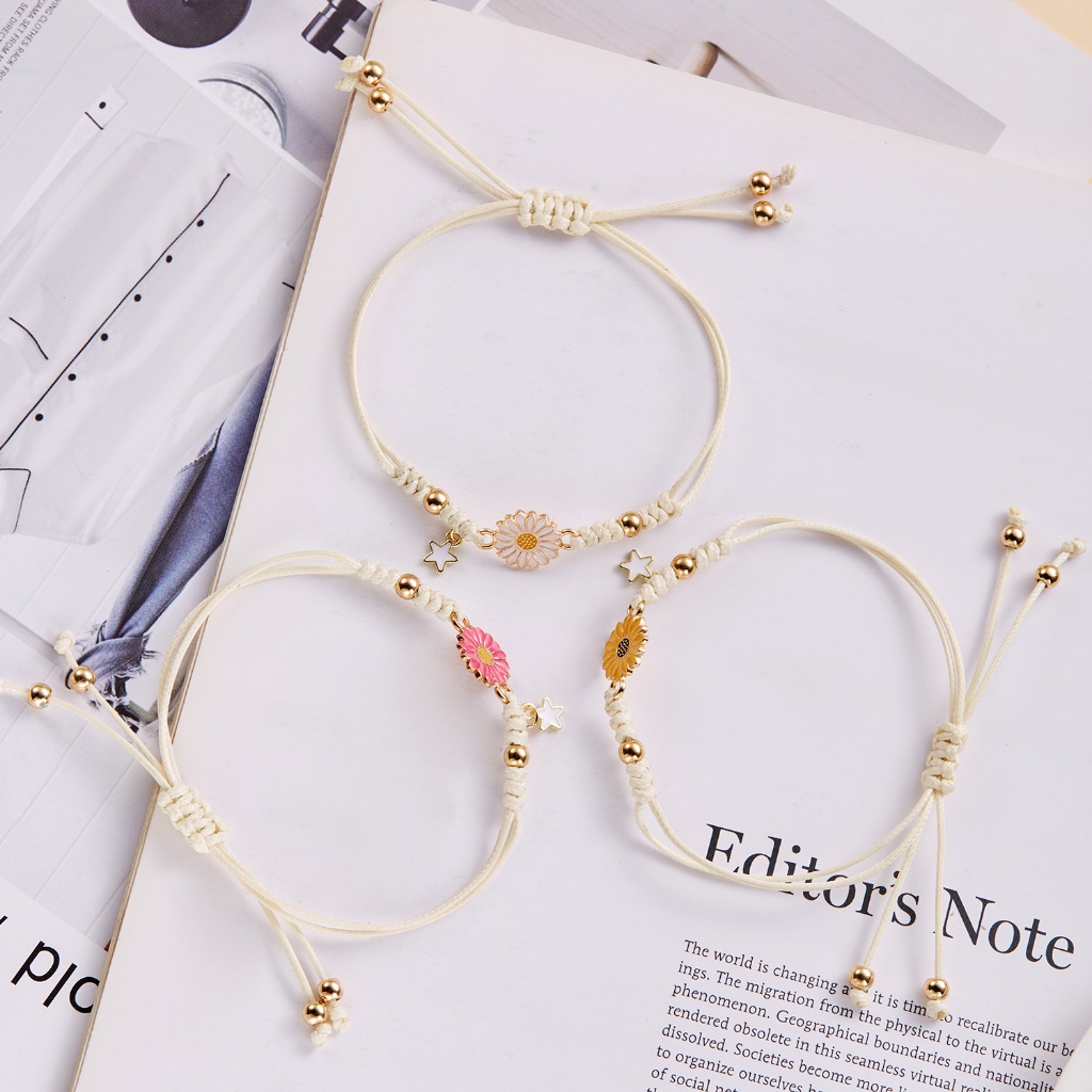Moda Trançado À Mão Margarida Flor De Girassol Estrela Pulseira De Corda Bangle Ajustável Mulheres Homens Boa Sorte Jóias Amante Presentes