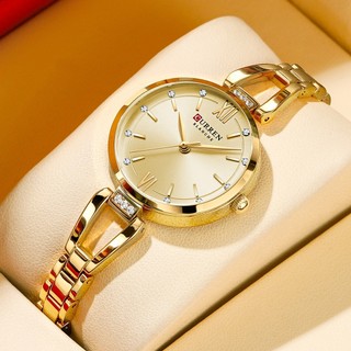 CURREN Relógio Feminino Novo Ouro Luxo Aço Inoxidável Discagem Simples Casual À Prova D