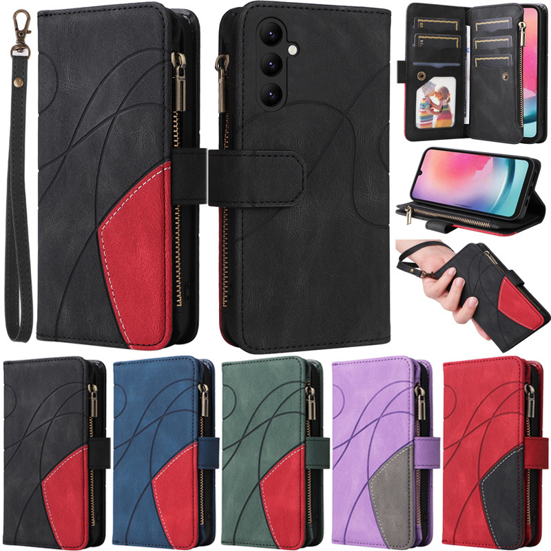 Capa Com Zíper Para Samsung Galaxy S25 Ultra S23 FE A55 A35 A15 A25 A05S S24 Plus S25 S22 S24 S22 + Retro Splice Carteir