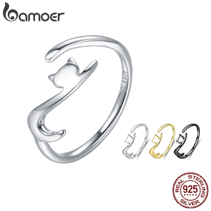Anel De Prata Bamoer 925 De Gato Fino Scr220 em Oferta na Shopee