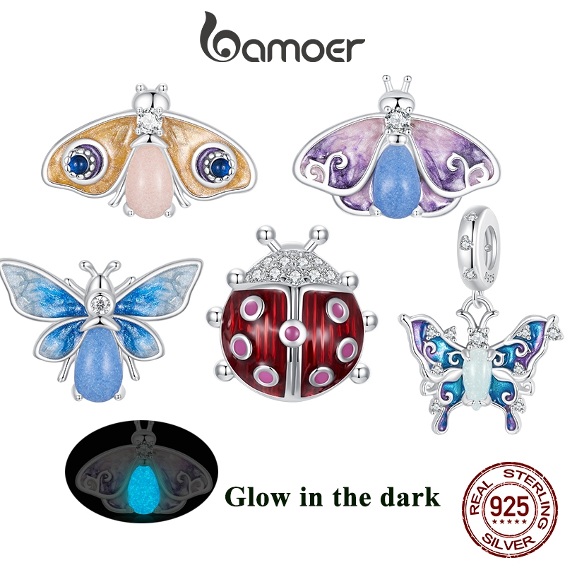 Bamoer Charme Prata 925 Borboleta Abelha Joaninha Fita Luminosa​