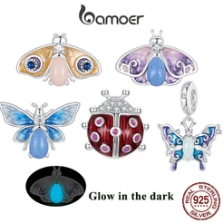 Bamoer Charme Prata 925 Borboleta Abelha Joaninha Fita Luminosa​