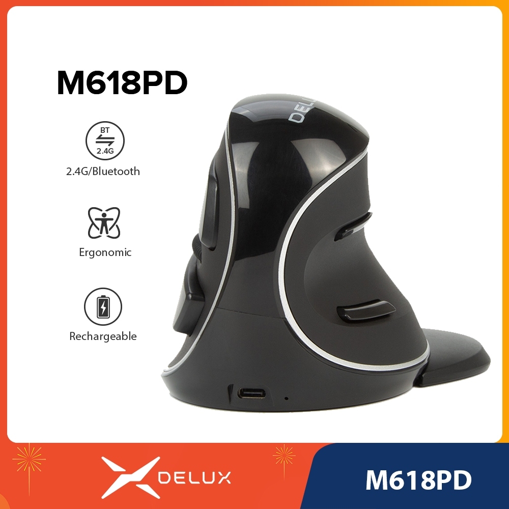 Delux M618PD 2.4G Mouse Ergonômico Vertical Recarregável Sem Fio Bluetooth 4000DPI 6 Botões Descanso Removível Para Palma PC em Oferta na Shopee