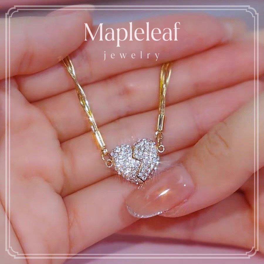 - 520-Colar Feminino De Ouro 916 Com Pingente Magnético De Amor , Corrente Multinível Clavicular De Originalidade , Dia