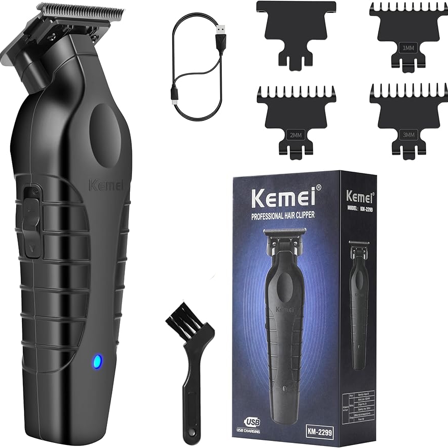 Aparador De Cabelo Sem Fio Kemei 2299 Barber Cordless 0mm Zero Gapped Clipper Detalhe Da Máquina De Corte De Acabamento Elétrico Profissional - Beauty