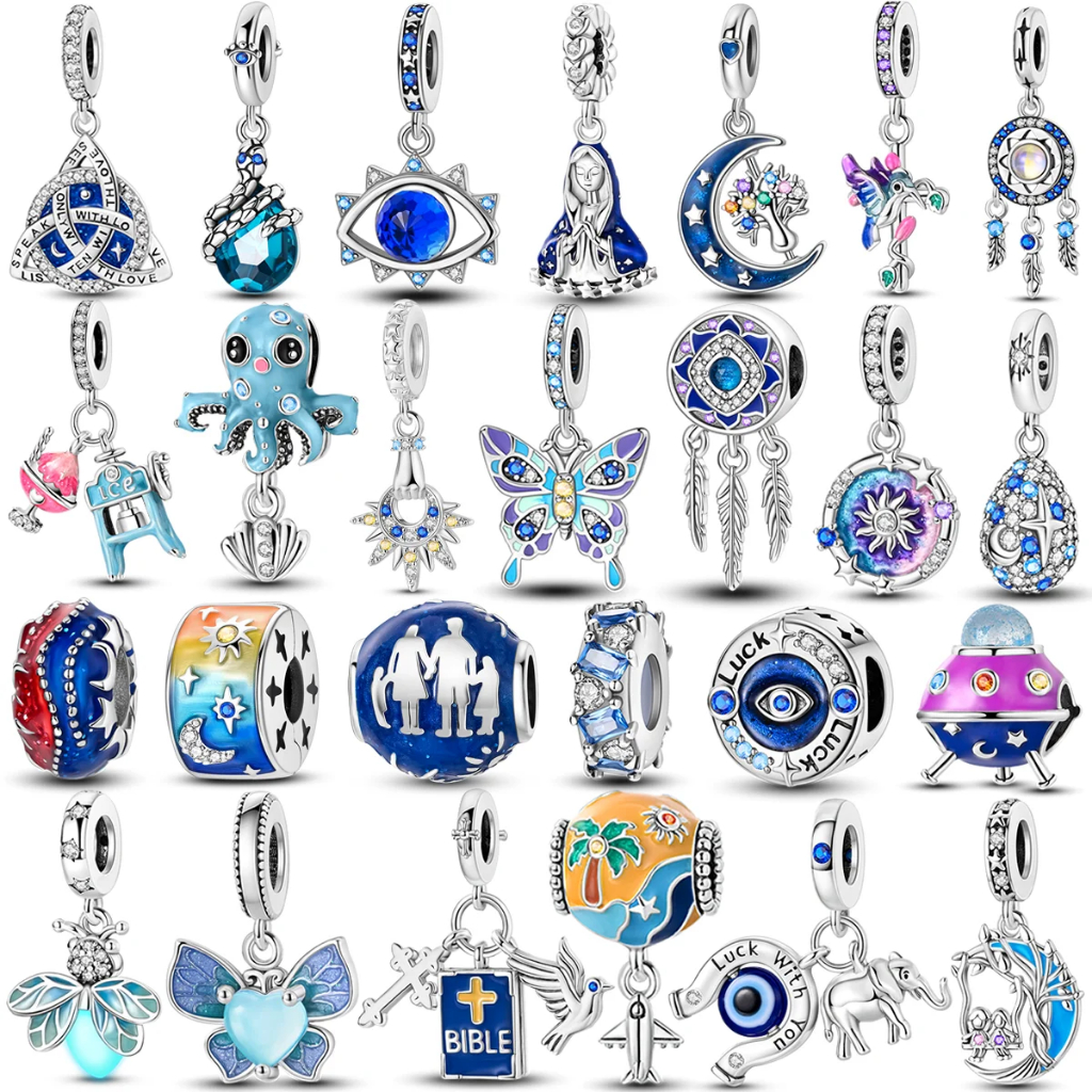 Lua Dreamcatcher Night Glow Firefly Coconut Charms Fit Pulseiras Originais Sapphire Beads 925 Prata Esterlina Azul Cor Inlaid Zirconium Dangle Pendent DIY Jewelry