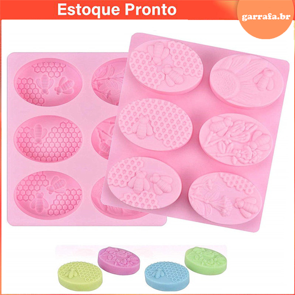 6 Cavity Oval Abelha Silicone Spa 3D Sabonete de Molde de Bolo de Chocolate