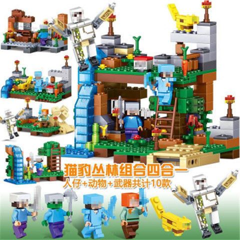 Minecraft Tree House Waterfall Jungle Compatível Lego Bloco de construção infantil Lego Brinquedos Educacionais Montagem Bu