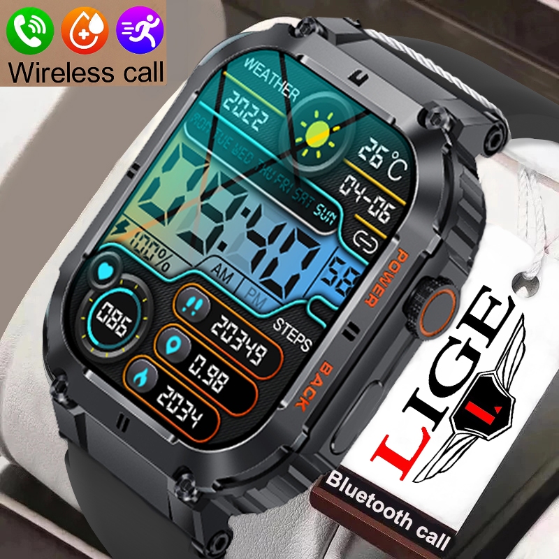 LIGE Outdoor 100 + Relógio Esportivo Smartwatch Homens Para Android IOS Ip68 Relógios À Prova D'água Freqüência Cardíaca BT De 1,96'Polegada Chamada Original - Mobile & Gadgets