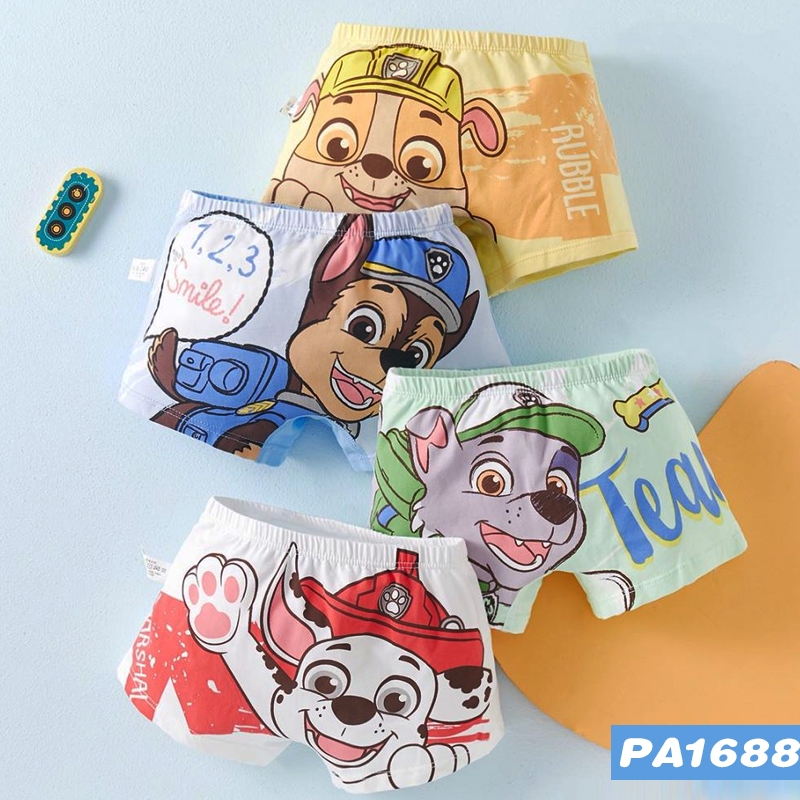 Kit 4 Cueca Infantil Box Cuecas Boxer 100% ALGODÃO.Patrulha da pata