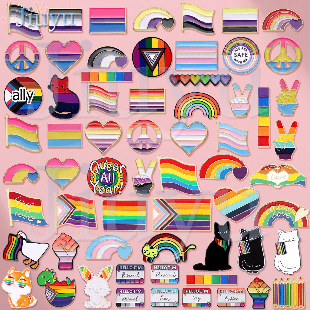 100 Estilos Arco-Íris Colorido LGBTQ Bandeira Esmalte Pins De Gesto Do Coração Broche Gato Fofo Frag Liga Lapela Orgulho em Oferta na Shopee