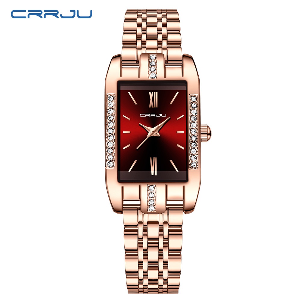 Detalhes do CRRJU Relógio Feminino Novo De Aço Inoxidável Quadrado Design Único Discagem Moda Casual Negócios Esportivos Quartzo À Prova D'água 5026 X