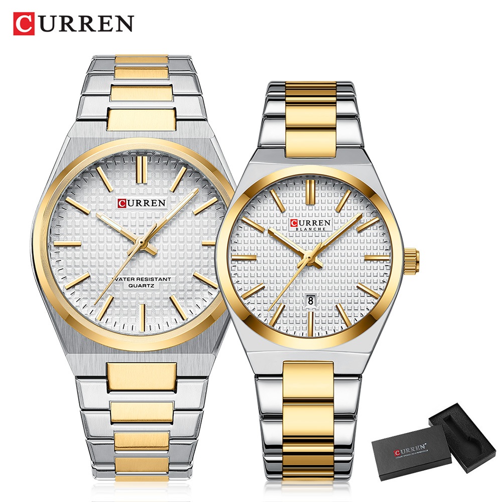CURREN Relógio De Casal Marca Original Ponteiro Luminoso De Aço Inoxidável Moda Casual Empresarial Quartzo À Prova D'água 8439 C em Oferta na Shopee