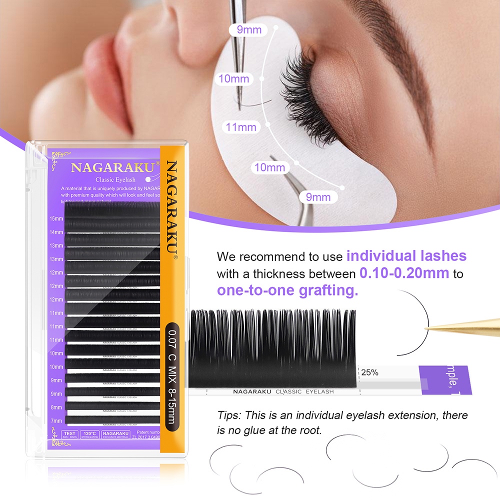 NAGARAKU Extensões Individuais De Cílios Feitos À Mão Falsos De Comprimento Único Premium - Beauty