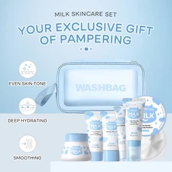 LAIKOU Kit Skincare Milk 7 Peças Produtos Para Skin Care Facial e Corporal + Protetor Solar SPF50 PA+