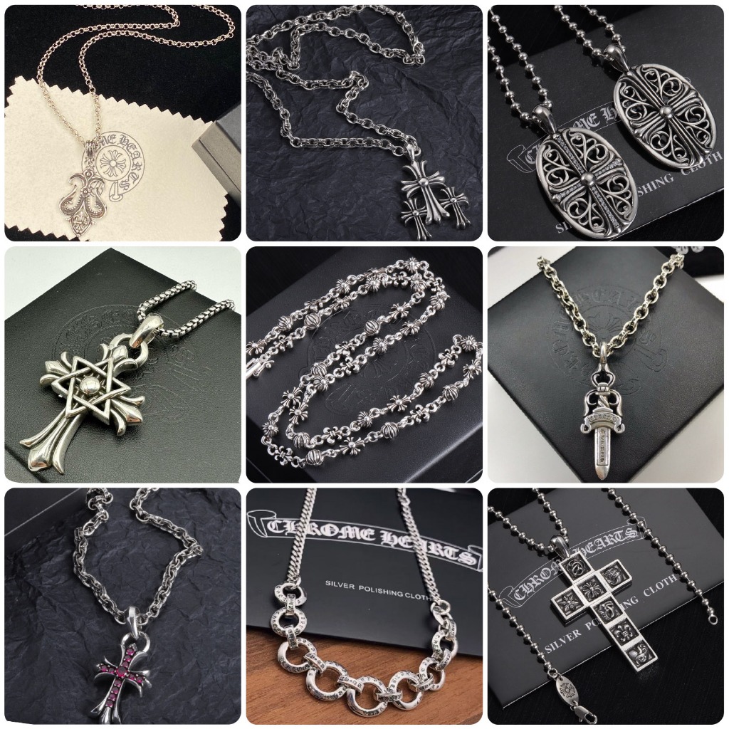 [Colar De Corações Cromados de Alta Qualidade 50 Novo Estilo] Colar de Hip-Hop Retro S925 Prata para Homens, Pingente Punk Cross Skull Pendant, Colar de Festa Exclusivo para Homens e Mulheres