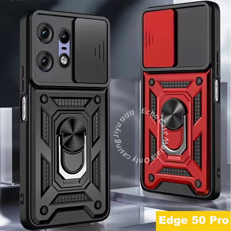 Capinha capa Motorola Edge 50 Pro 5G Caixa Dura Push pull Slide Lens Armor Ring