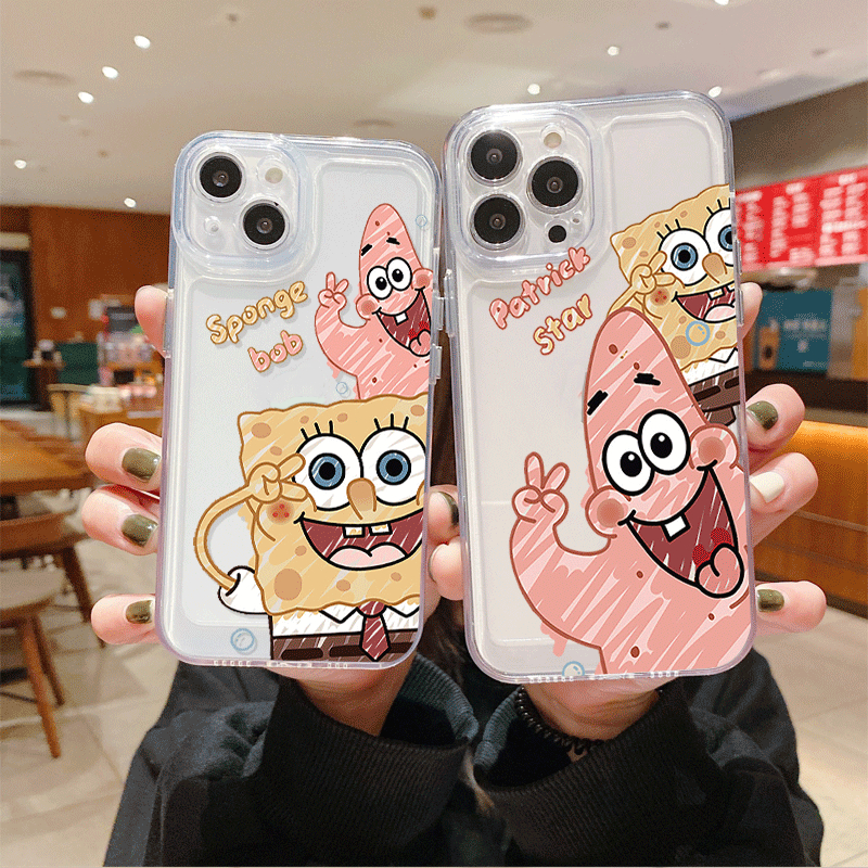 Bob Esponja Calça Quadrada Calça Estrela Capa Telefone IPhone 6 6S 11 7 8 15 X XR XS Plus 12 13 14 15 PRO mini MAX Capa Transparente