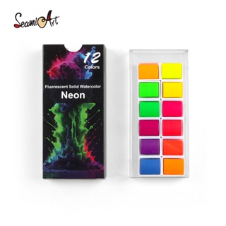 Seamiart 12 Conjunto De Aquarela Sólida Fluorescente Colorida Portátil De Meia Panela Pintura/De Arte De Unhas em Oferta na Shopee