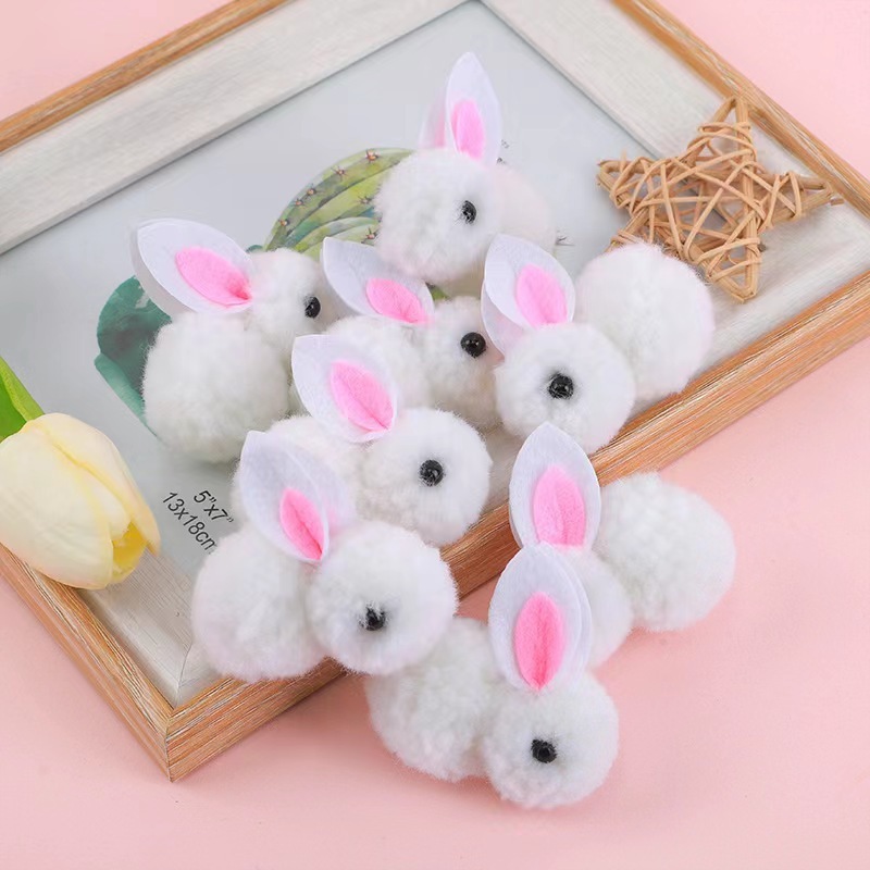 20Pcs 5cm Pompom Branco Feito À Mão Coelho Acolchoado Appliques DIY Baby Headwear Decoração De Cabeleireiro Acessórios
