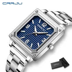 Relógio Masculino CRRJU Original Autêntico Design Único Mãos Luminosas De Aço Inoxidável Discagem Quadrada Retro Simples Casual De Negócios Esportivo Quartzo À Prova D'água 5021
