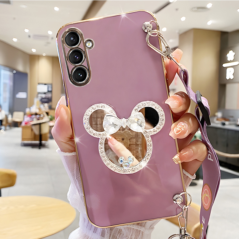 Samsung Galaxy M55 A15 A25 A35 A55 A14 5G A34 A54 5G A24 4G M34 M54 A23 A32 4G Capa Flexível De Silicone Suporte Strass Cordão