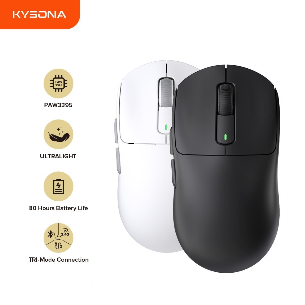 Kysona M600 Mouse PAW3395 Esportivo Para Gaming Sem Fio 55g 26000DPI 6 Botões Óptico PAM3395 Ratos Computador Portátil PC