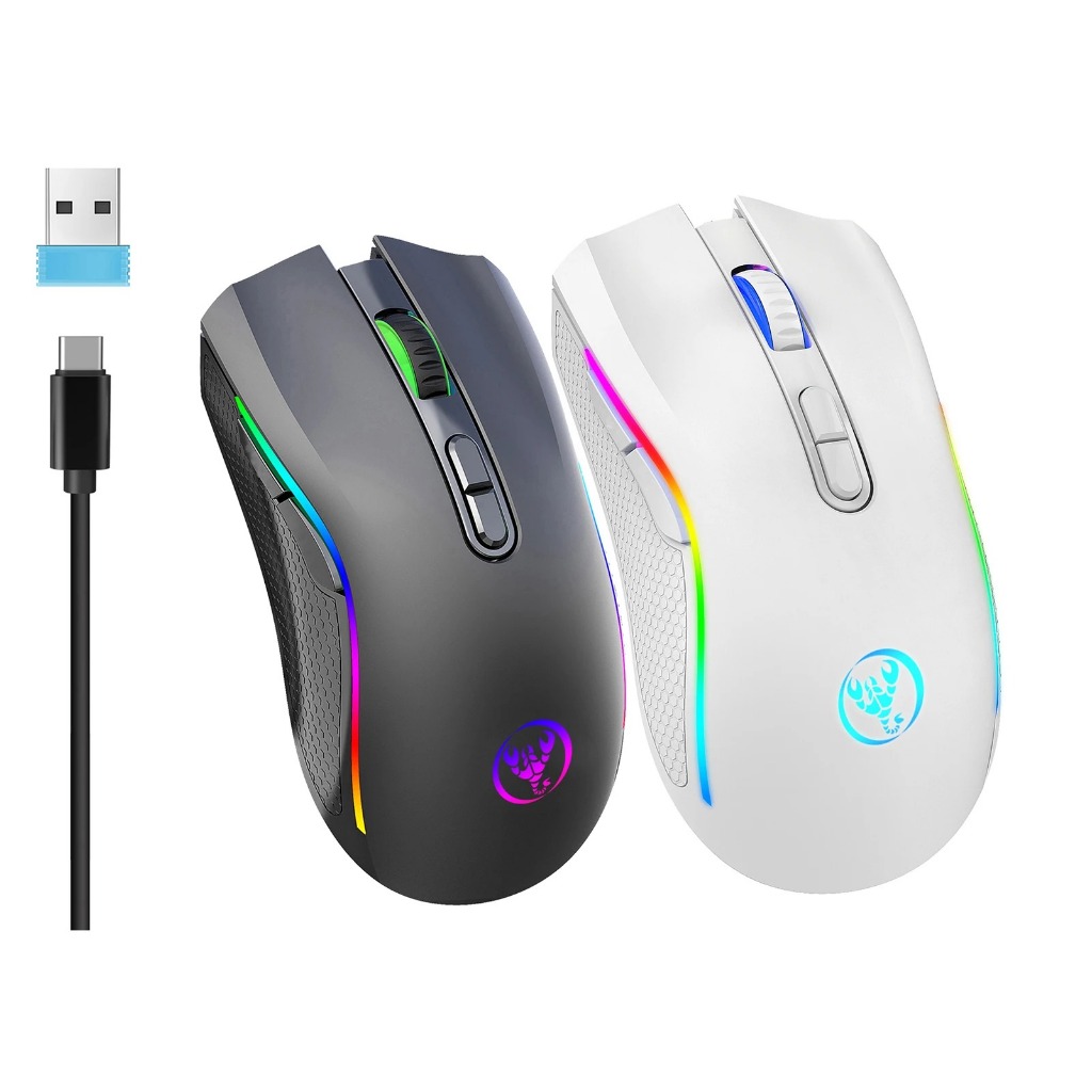 Rato HXSJ T69 2.4G Mouse Mecânico Sem Fio 4800DPI RGB Design Ergonômico 650mAh Capacidade Da Bateria 7 Botões Programáveis