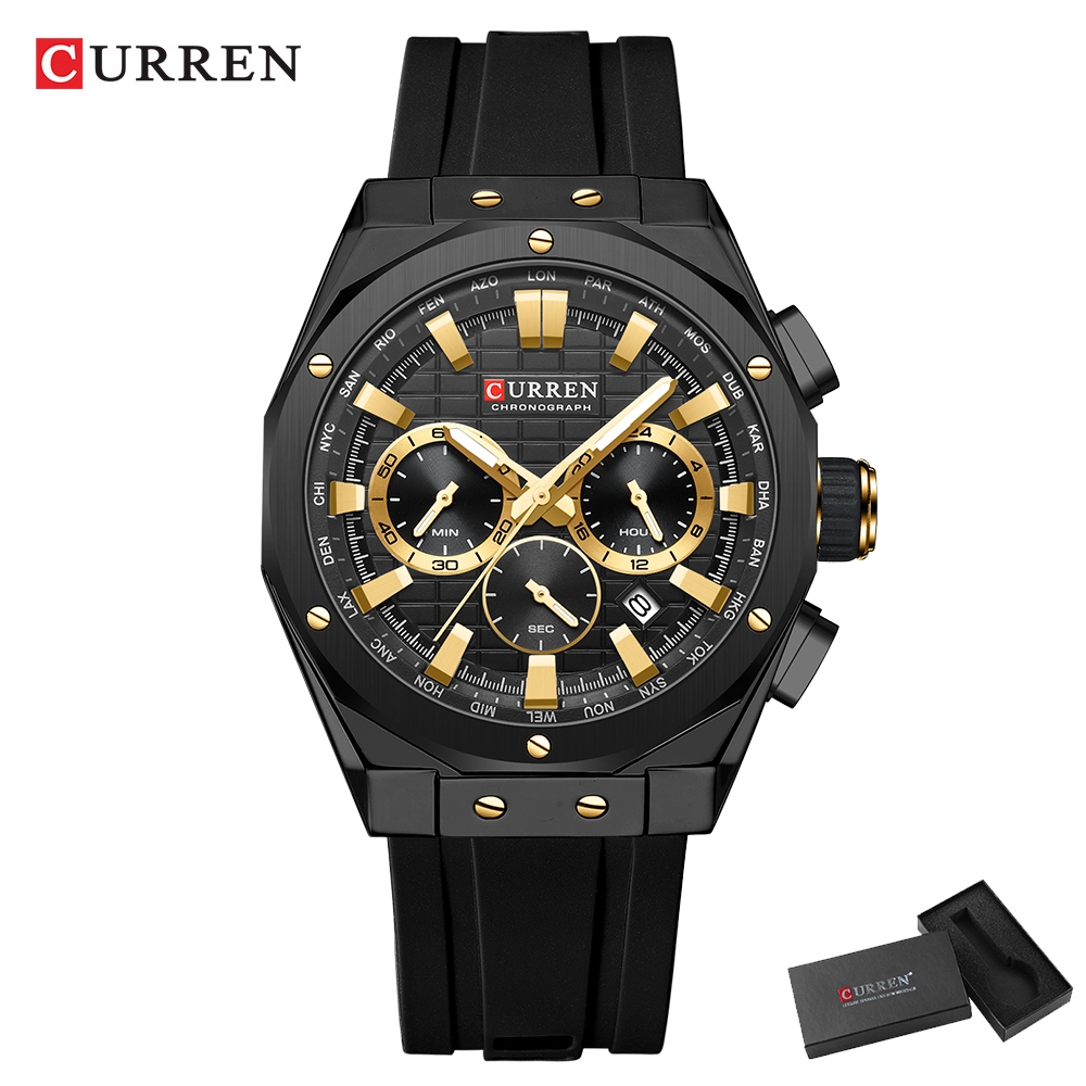 CURREN Relógio Masculino Marca Original Cronógrafo Multifuncional Código À Prova D'água Ponteiros Luminosos Correia De Silicone Lazer Empresarial Quartzo Analógico 8464 em Oferta na Shopee