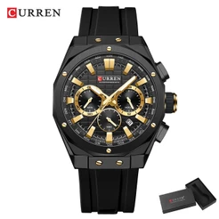 CURREN Relógio Masculino Marca Original Cronógrafo Multifuncional Código À Prova D'água Ponteiros Luminosos Correia De Silicone Lazer Empresarial Quartzo Analógico 8464