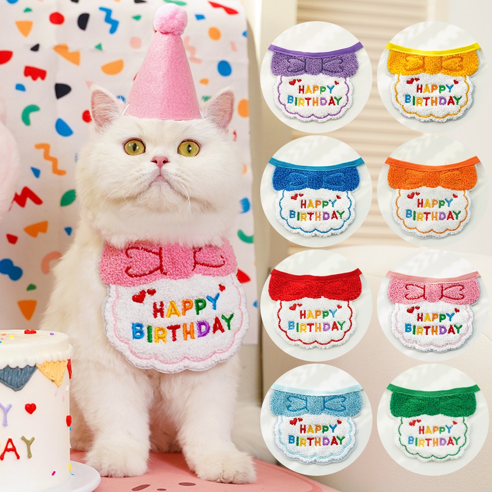QYPET Pet Festa De Aniversário Chapéu Babador Para Cachorro Gato Saliva Toalha Conjunto em Oferta na Shopee