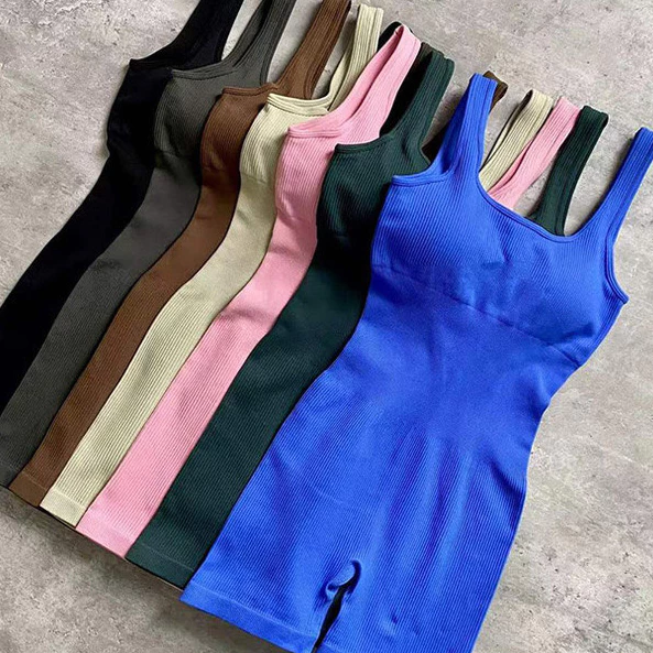 Macacão Feminino Canelado Sem Costura para Academia Body com Shorts Respirável Modelador Levanta Bumbum 0 Transparente — imagem 1