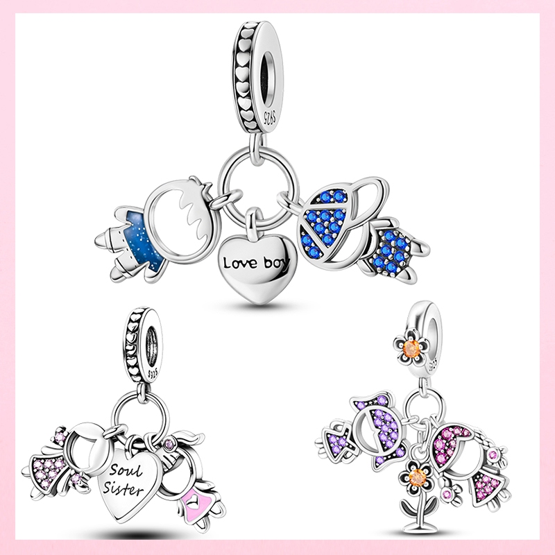 Original Dois Menino Contas De Encanto 925 Sterling Silver Fit Women Fashion Bracelet Pingente Colar Jóias Confecção De