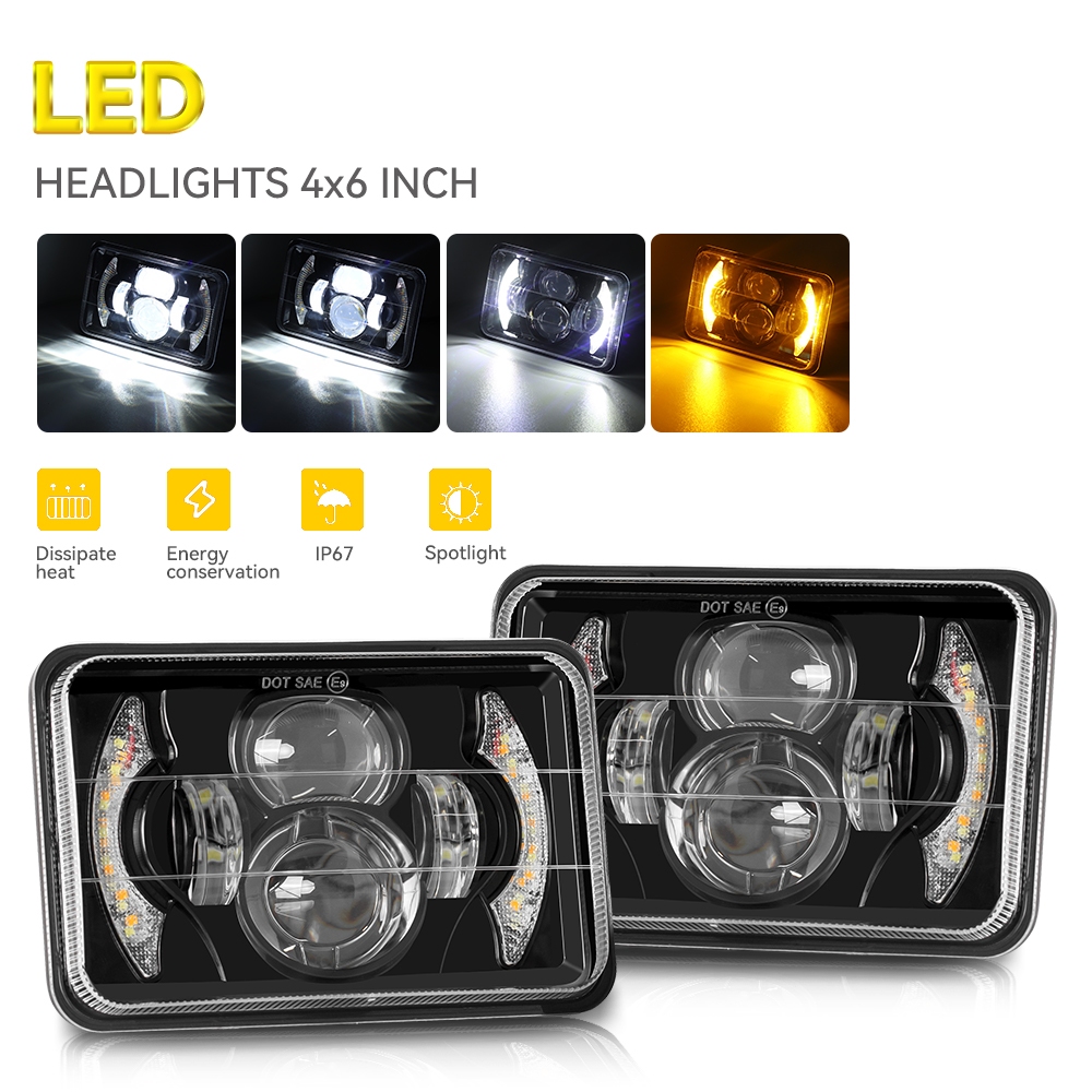 Faróis LED 4x6 " Luz De Sinalização De Volta Quadrada Para Kenworth T800 T400 T600 W900B H4651 H4652 H4656 H4666 H6545