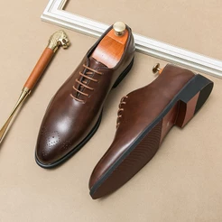 Luxo Nova Moda Formal Masculino Vestido Sapatos Apontou Toe Oxfords Rendas Até Bonito Casamento Respirável