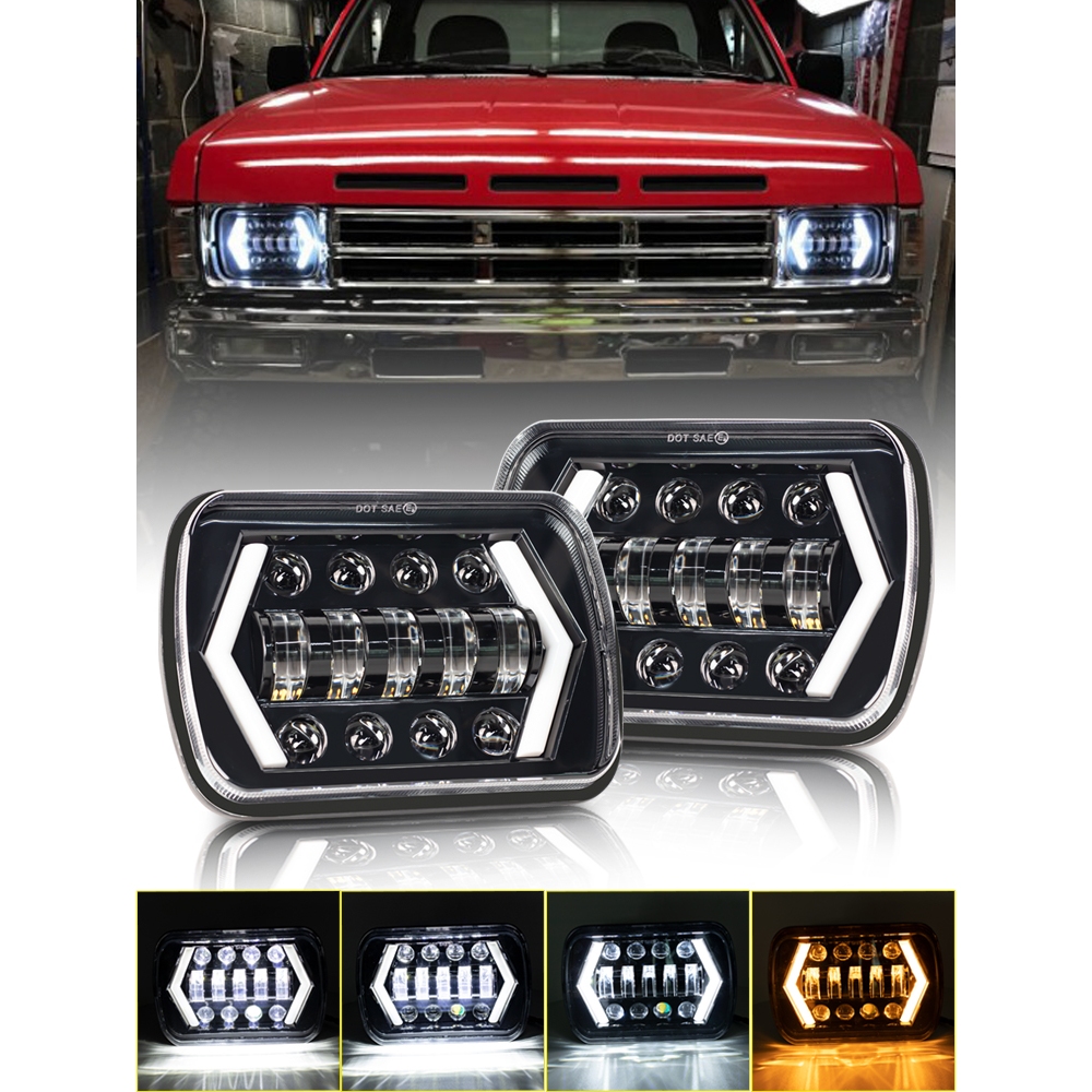 2 Pçs 7X6 5X7 Polegada LED Farol Seta Branco DRL Âmbar Sinal De Volta Para Jeep Wrangler YJ Cherokee XJ Caminhões H4 Qua