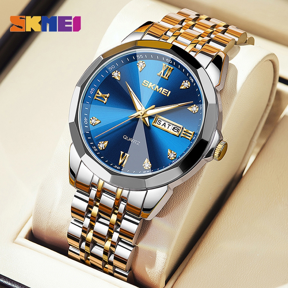 Relógio De Luxo À Prova D'água Skmei Watch Men's Blue Calendário Original Em Aço Inoxidável Função Luminosa em Oferta na Shopee