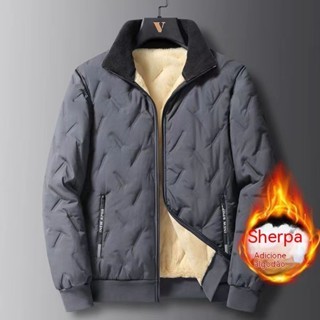 Jaqueta De Algodão Quente Com Zíper L-5XL Colarinho De Inverno Casaco De Velo Para Homens