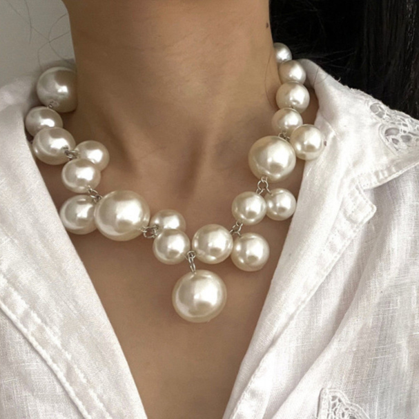 Colar de pérola grande exagerado francês retrô feminino/jóias para festa de casamento em Oferta na Shopee