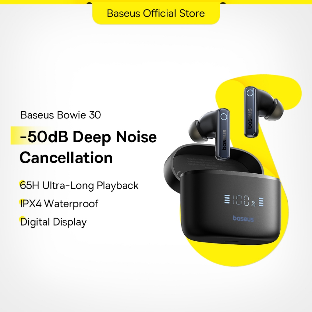 Baseus Bowie 30 True Wireless Earphones-50dB Cancelamento Ativo De Ruído Earbuds Display Digital Fones De Ouvido Sem Fio em Oferta na Shopee