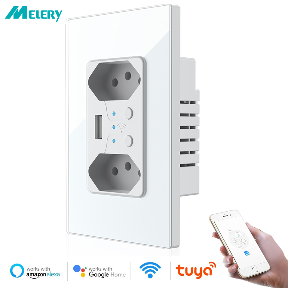 Brasil Tomada WiFi Smart Life Wall Socket USB , Tuya Painel De Vidro De Saída De Plugue El...