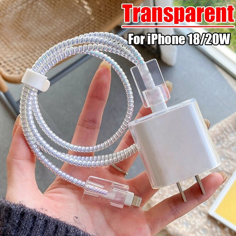 Cabo Protetor De Carregador Transparente De Desenho Animado USB Enrolador Para iPhone 18W 20W Tampa Do em Oferta na Shopee