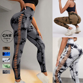 CHR Tie Dye Hollow Out Sweatpants Calças De Yoga Esticadas Femininas De Ginástica Sexy
