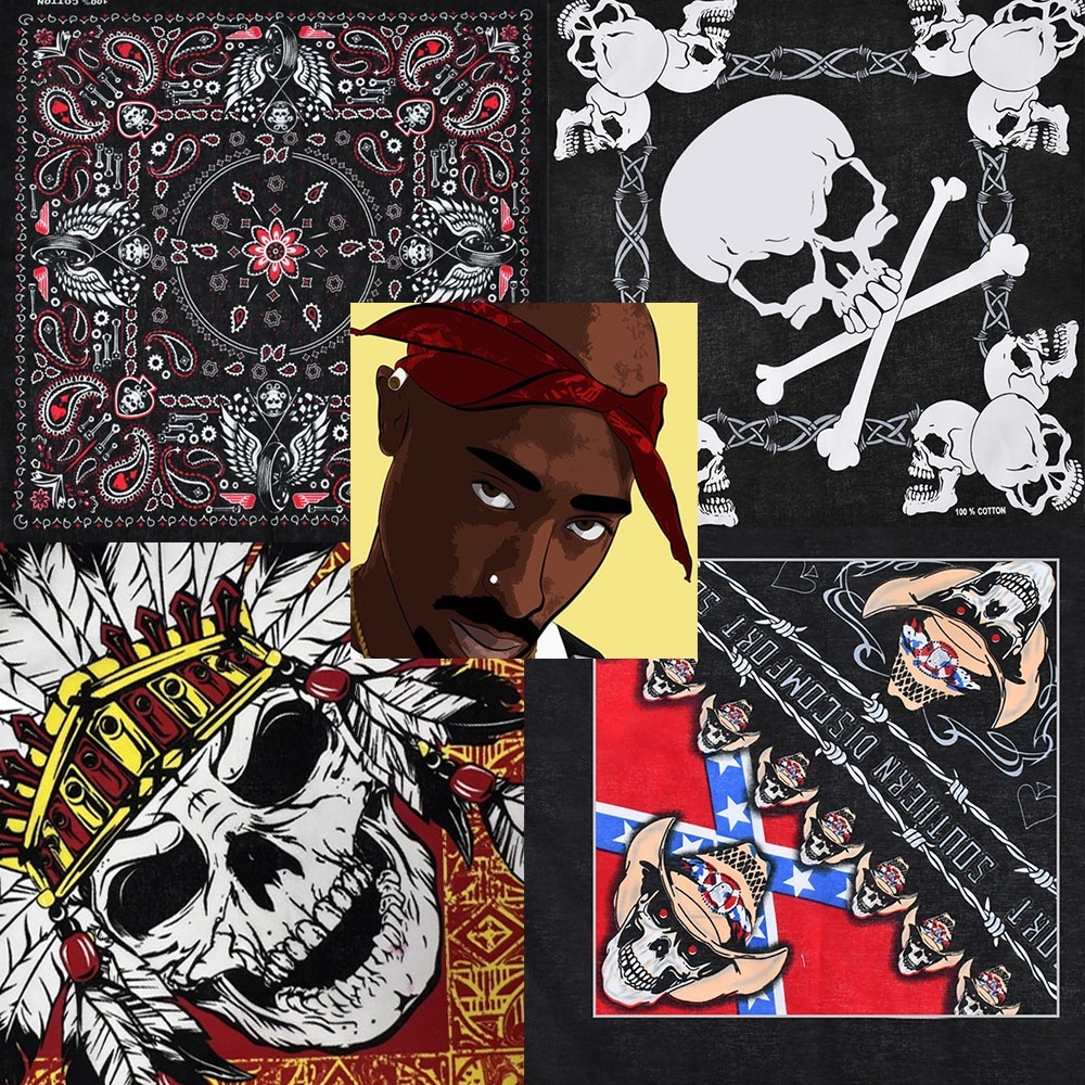 Lenço Quadrado 100 % Algodão Skull Bandana Moda Hip Hop 55cm * 55cm Preto Vermelho Fita De Cabeça Impressa Para Mulheres/Men/Boys/Girls