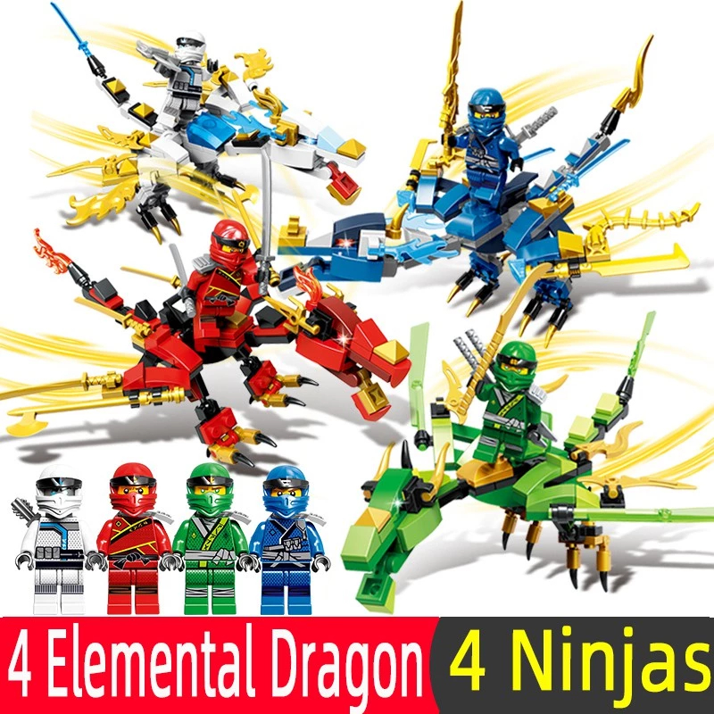 Fantasma Ninja Quad Elemento Ninja Dragão Mecha Minifigure Emenda Montagem de blocos de construção Ninja Compatível Lego Pequena Partícula B