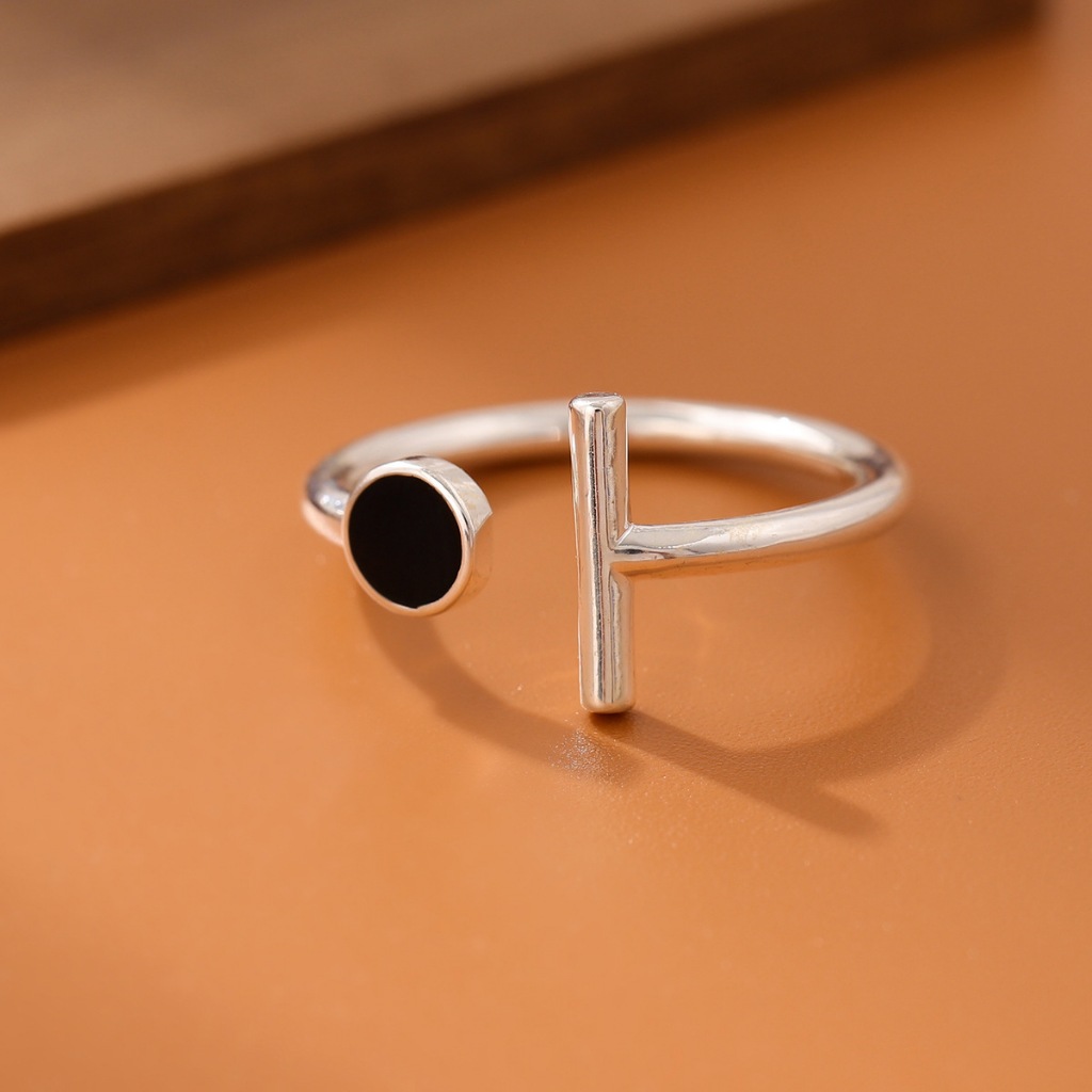 Novo Estilo 925 Sterling Silver Ring Moda Crossbar Long Strip Round Faixa Longa Geométrica Simples Anel Aberto Feminino Criativo Anel Ajustável Jóias de Prata CR344