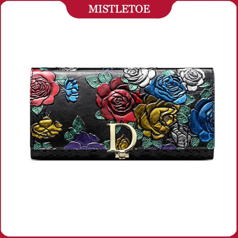 Floral Impresso Mulheres Carteira De Couro Genuíno Moda Telefone De Viagem Carteira Longa Para Presente 2025 em Oferta na Shopee