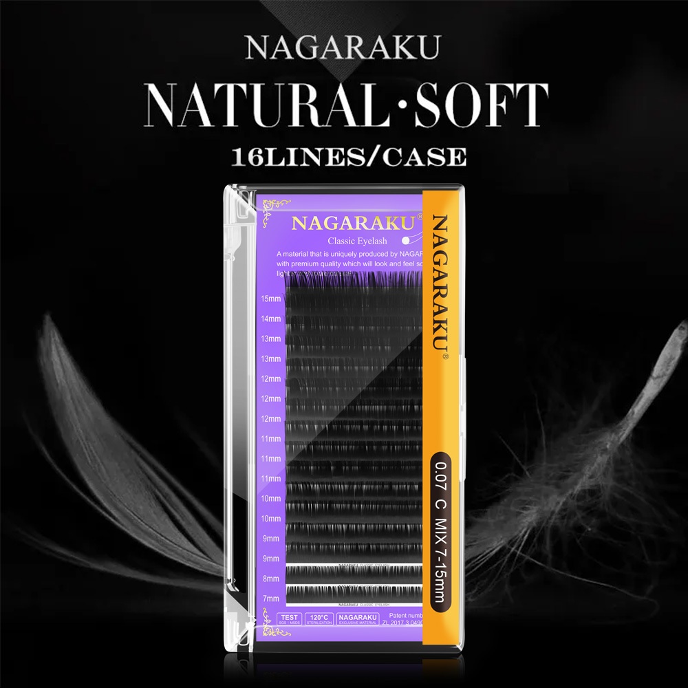 NAGARAKU Clássico Extensão Individual De Cílios Preto Mate 16 Linhas Por Bandeja Super Macia Natural