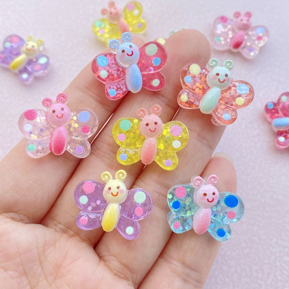 Marca Nova 10 Peças / Batch Cute Cartoon Série Borboleta Colorida Brilhante Resina Artesanato de Estátua Flat Back Convex Round em Oferta na Shopee